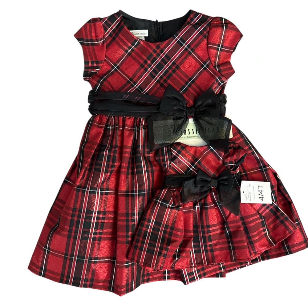NWT-Bonnie Jean Red and Black Plaid Dress Set
